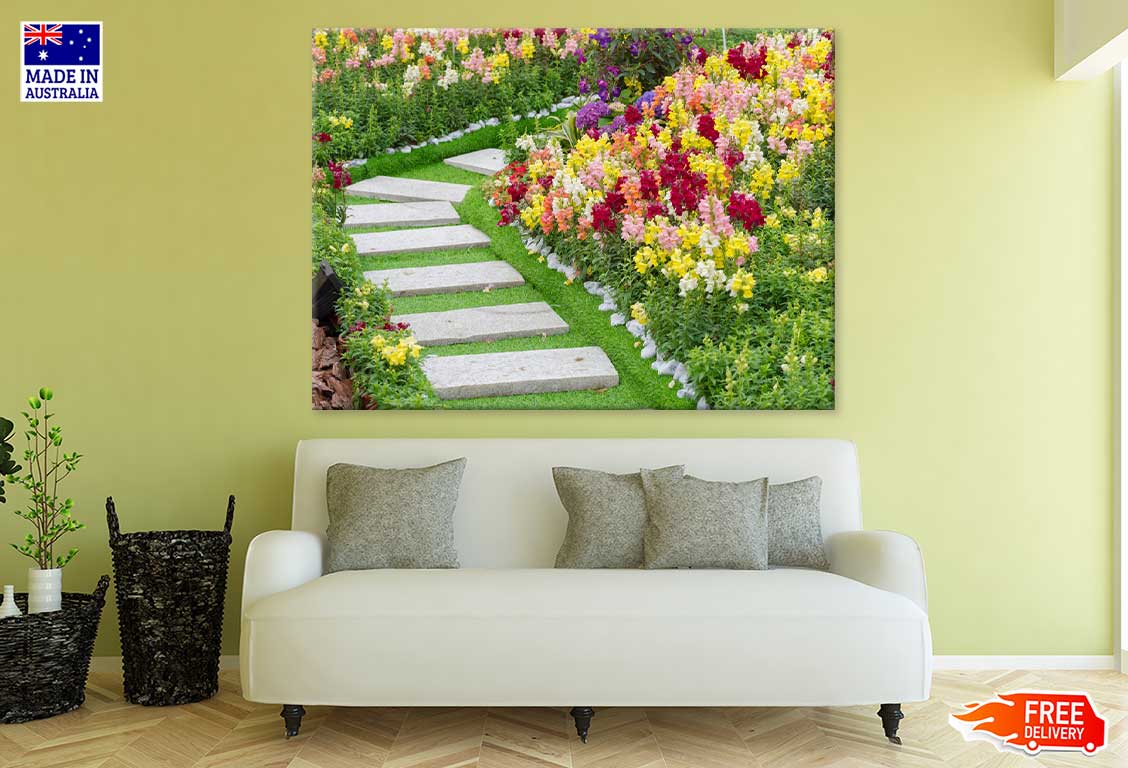 Pathway in Flower Garden View Photograph Print 100% Australian Made