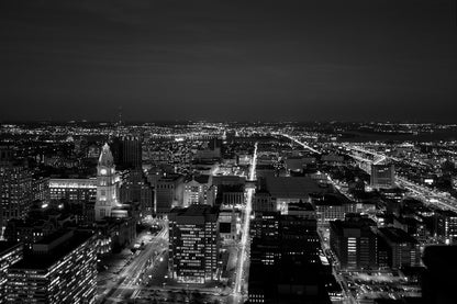 Philadelphia Cityscape Aerial Night View B&W Photograph Print 100% Australian Made