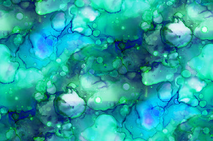 Green Bubbles & Blue Abstract Design Print 100% Australian Made