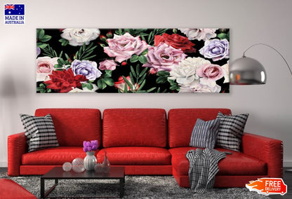 Panoramic Canvas Colorful Rose Flowers Painting High Quality 100% Australian Made Wall Canvas Print Ready to Hang