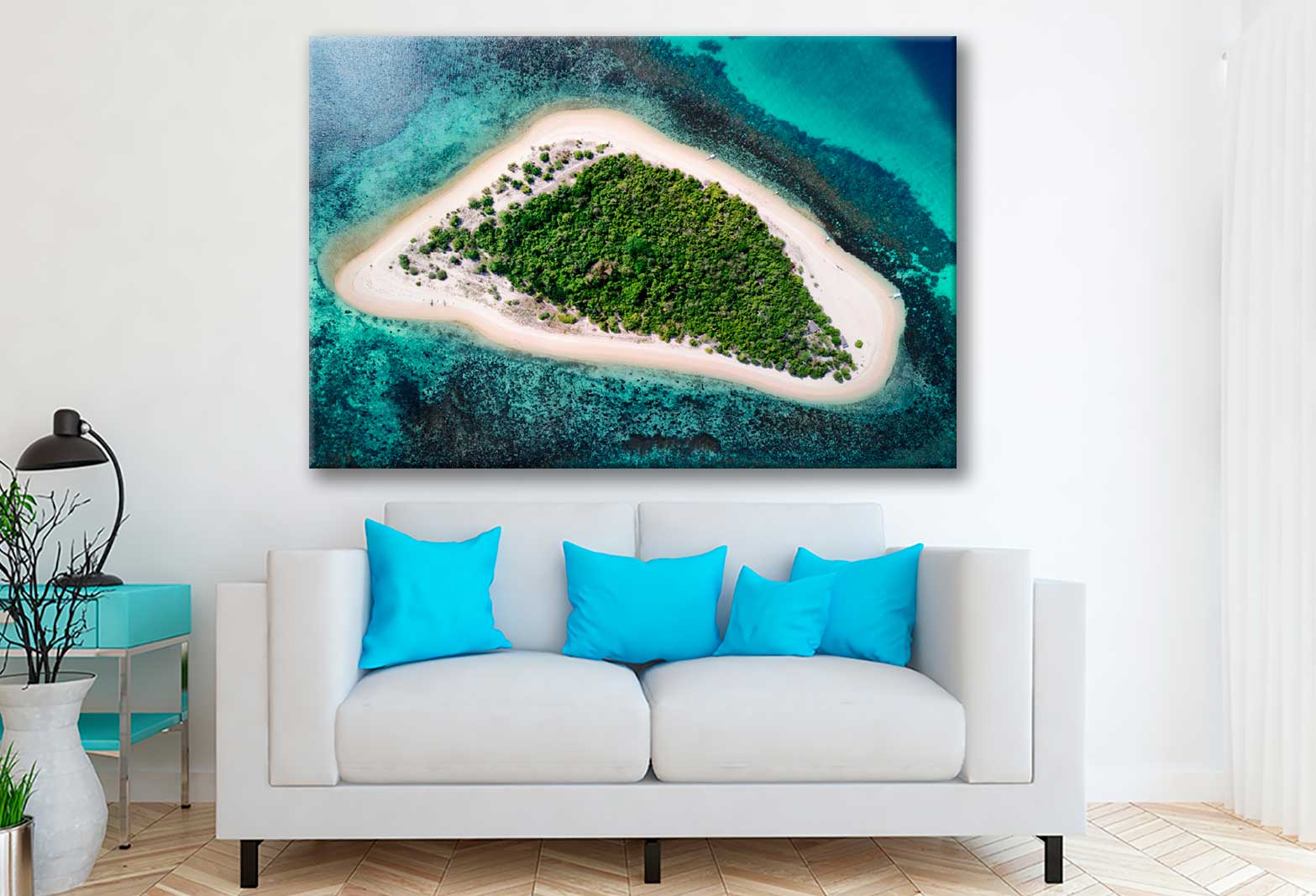 Bella Home Aerial Tropical Turquoise Island Print Canvas Ready to hang