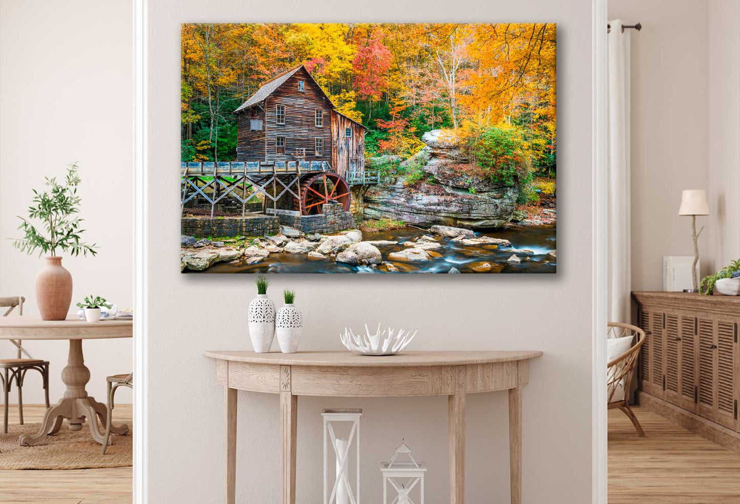 Bella Home Wooden Cabin near River & Forest Print Canvas Ready to hang