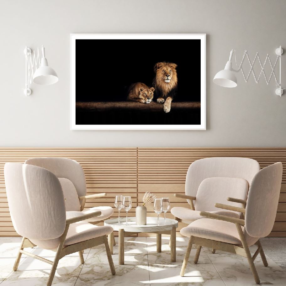 Lion & Lioness in Cave Photograph Home Decor Premium Quality Poster Print Choose Your Sizes