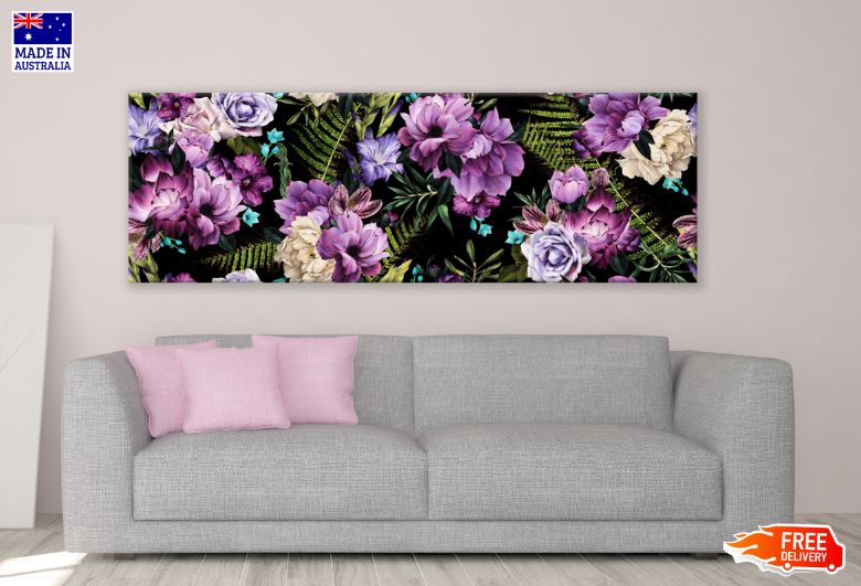 Panoramic Canvas Colorful Flowers Painting High Quality 100% Australian Made Wall Canvas Print Ready to Hang