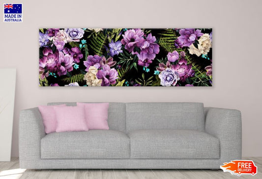 Panoramic Canvas Colorful Flowers Painting High Quality 100% Australian Made Wall Canvas Print Ready to Hang