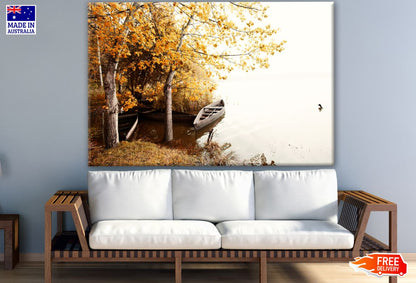 Autumn Tree Forest & Boat with Lake Photograph Print 100% Australian Made