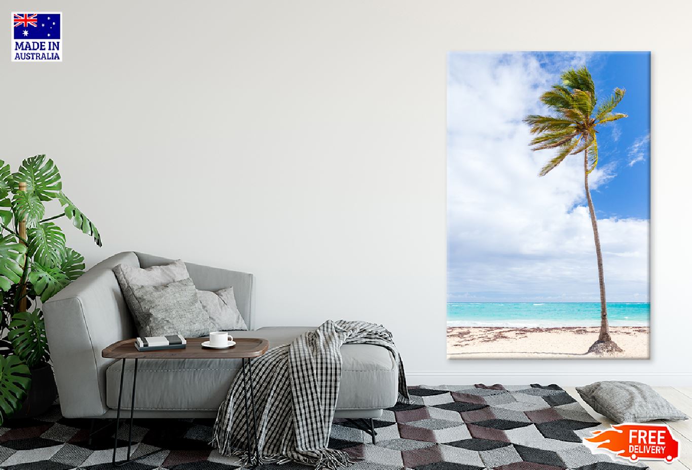 Coconut Palm Tree on Sandy Sea Photograph Print 100% Australian Made