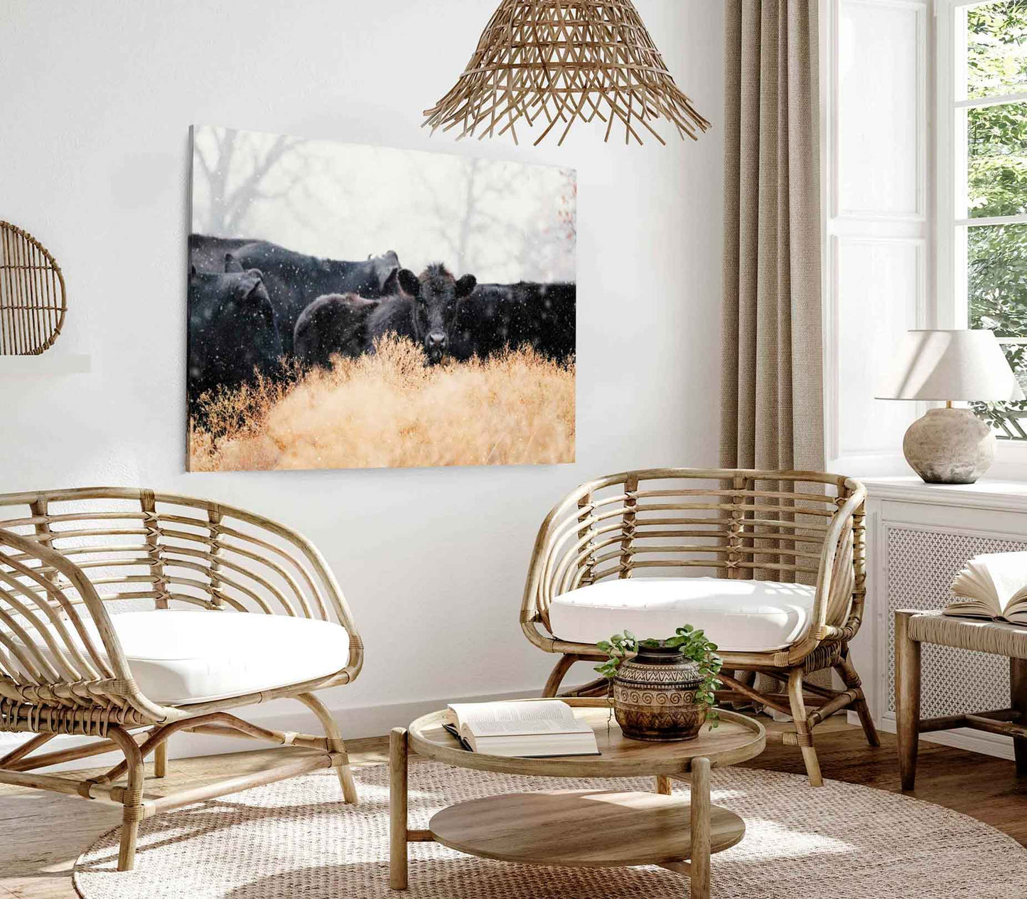 Bella Home Black Calves with Cows in Winter Print Canvas Ready to hang