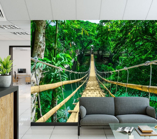 Wallpaper Murals Peel and Stick Removable Wooden Bridge Over Forest High Quality