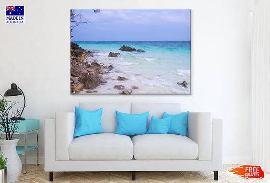 Sand Beach with Stone Rock Coast Photograph Print 100% Australian Made