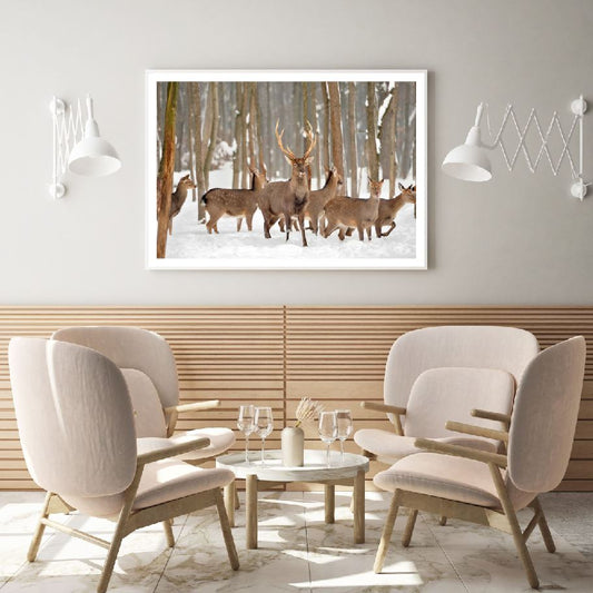 Deers in Forest Scenic Photograph Home Decor Premium Quality Poster Print Choose Your Sizes