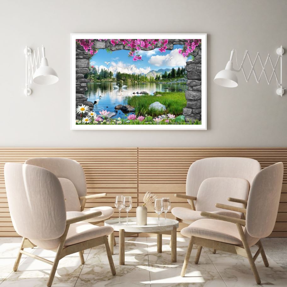 Lake Scenery View with Birds Home Decor Premium Quality Poster Print Choose Your Sizes