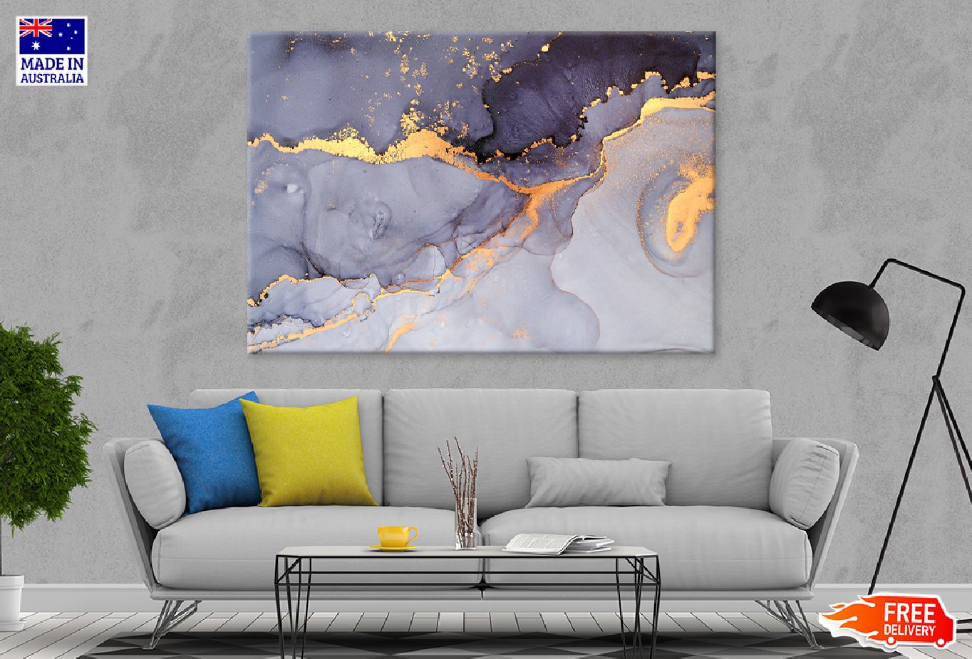 Grey & Gold Fluid Abstract Design Print 100% Australian Made