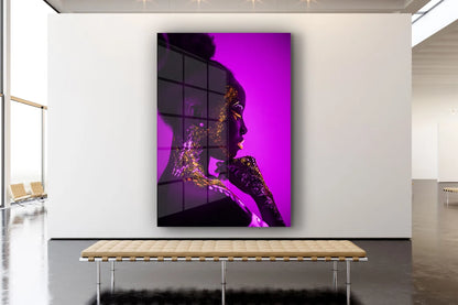 Elegant Neon Woman Print Tempered Glass Wall Art 100% Made in Australia Ready to Hang