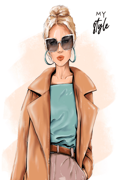 Woman Leather Jacket with Sunglasses Illustration Print 100% Australian Made