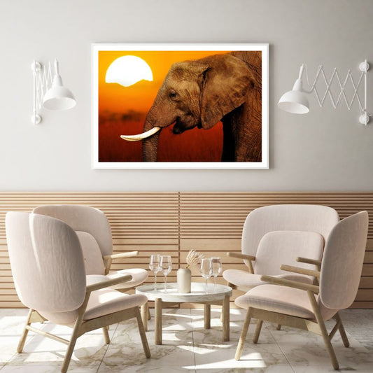 Elephant at Sunset Scenery Photograph Home Decor Premium Quality Poster Print Choose Your Sizes