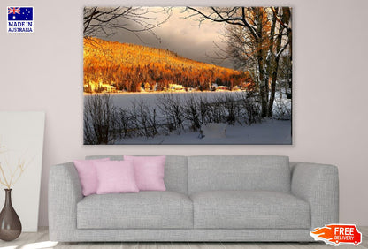 Autumn Forest & Snow Covered Field Sunset Photograph Print 100% Australian Made