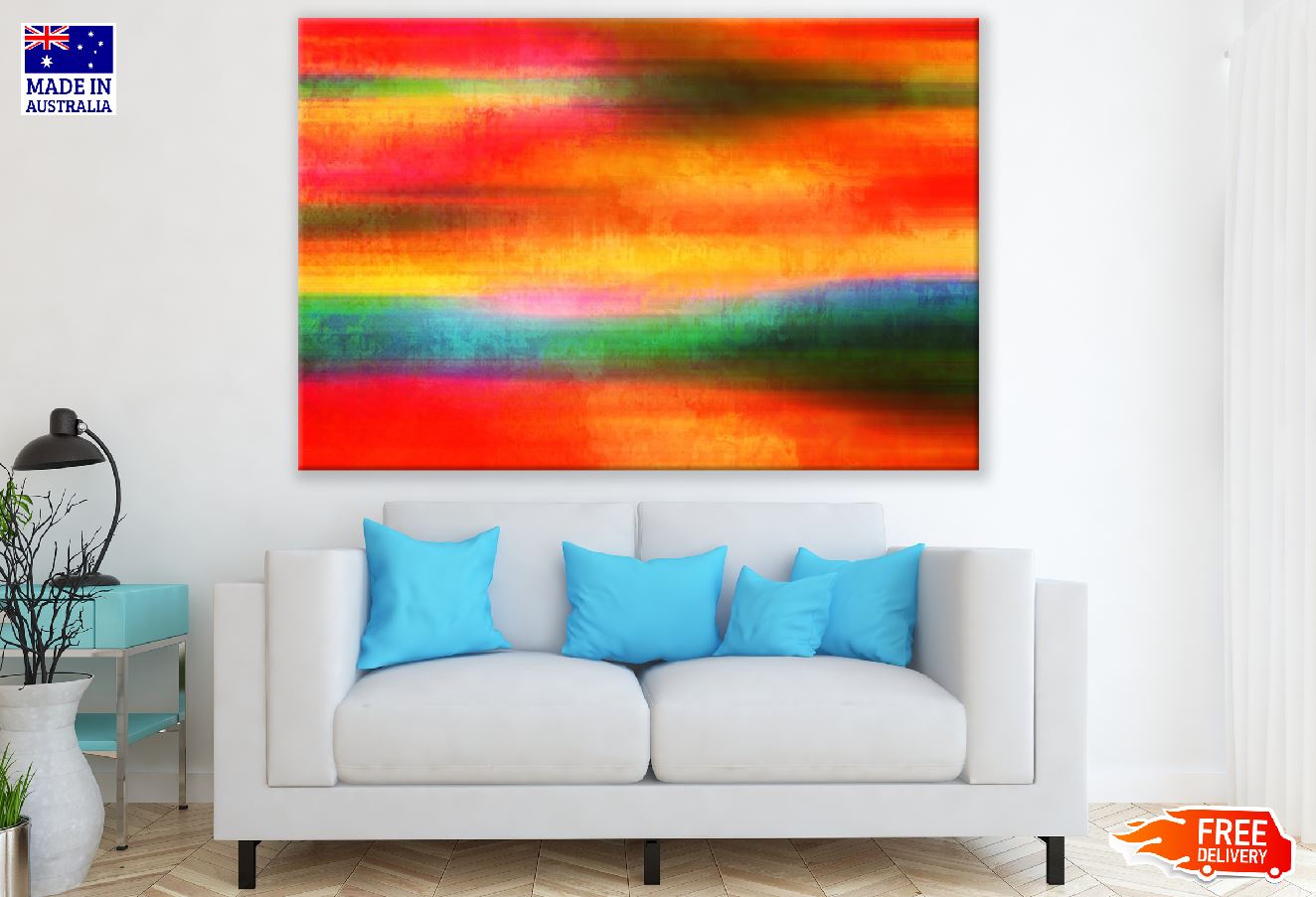 Red Yellow & Green Color Abstract Design Print 100% Australian Made