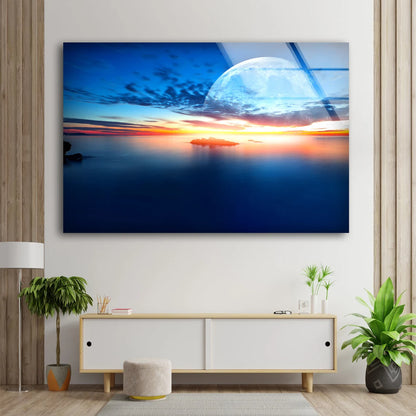 Moon & Sunset Sea Scenery View Photograph Acrylic Glass Print Tempered Glass Wall Art 100% Made in Australia Ready to Hang