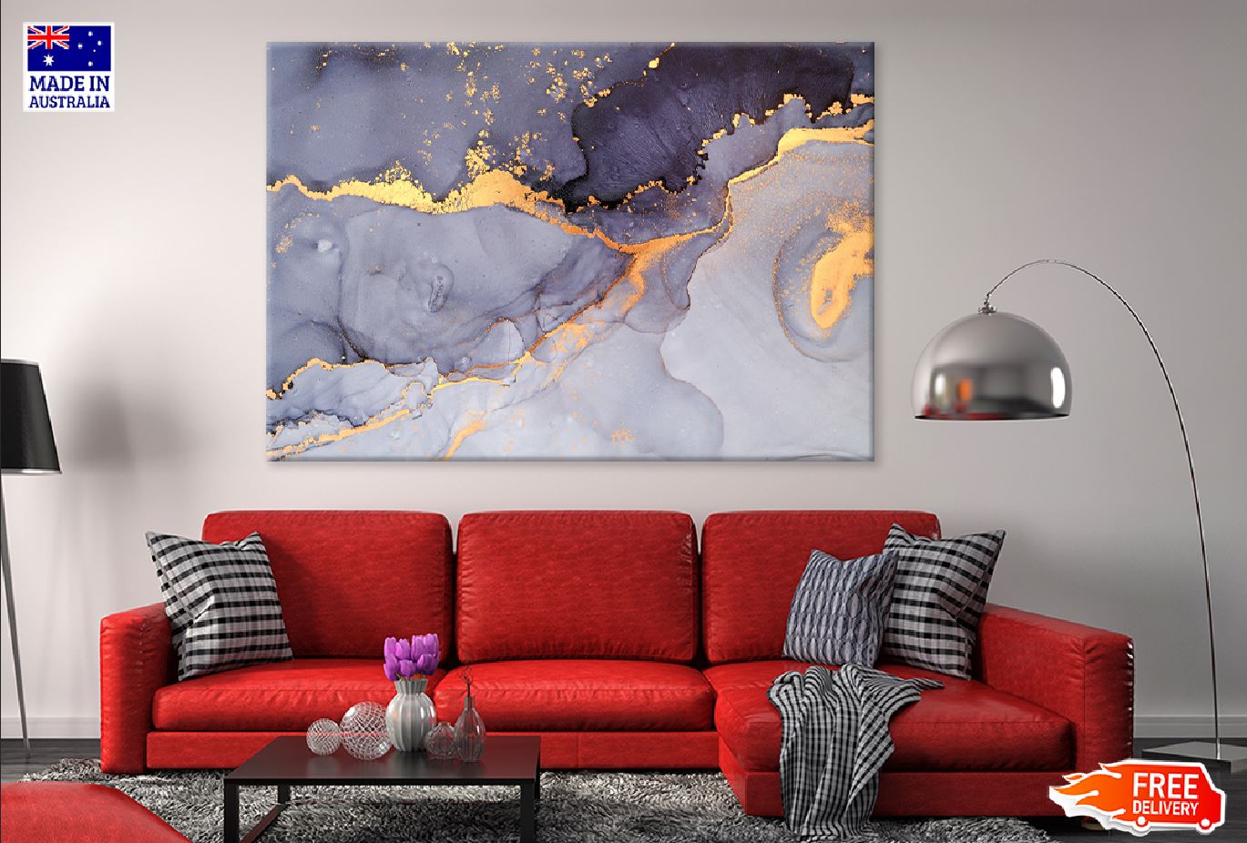 Grey & Gold Fluid Abstract Design Print 100% Australian Made