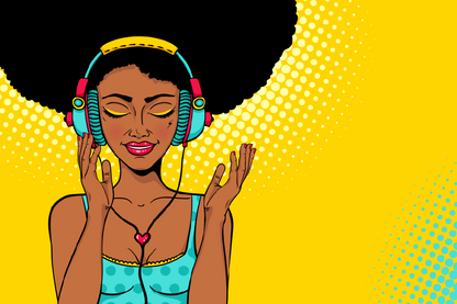 African Girl With Head Phones Illustration Print 100% Australian Made