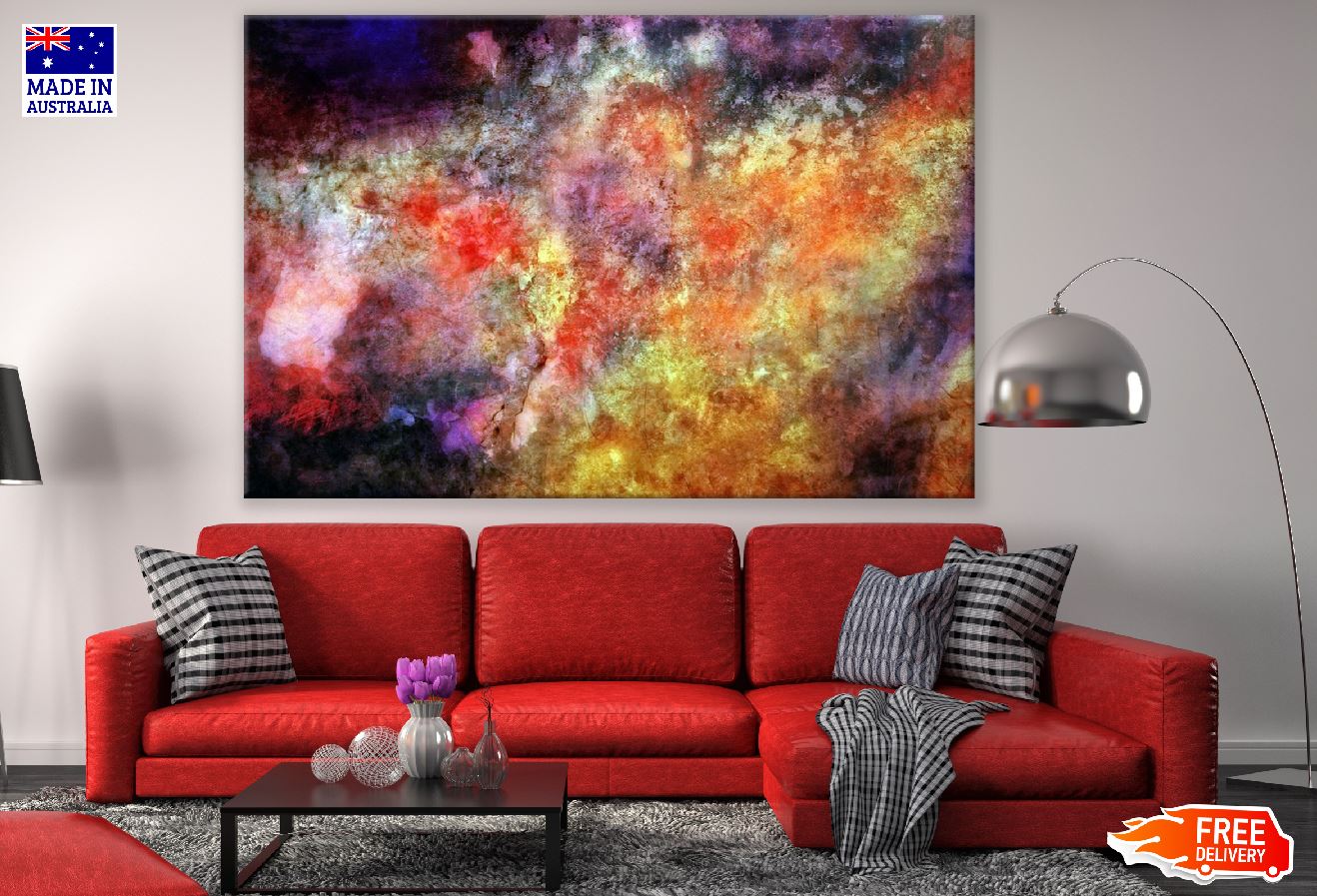 Black Red & Yellow Abstract Design Print 100% Australian Made
