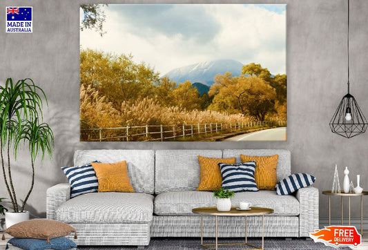 Road Tree Grass Wipe & Mountain Photograph Print 100% Australian Made