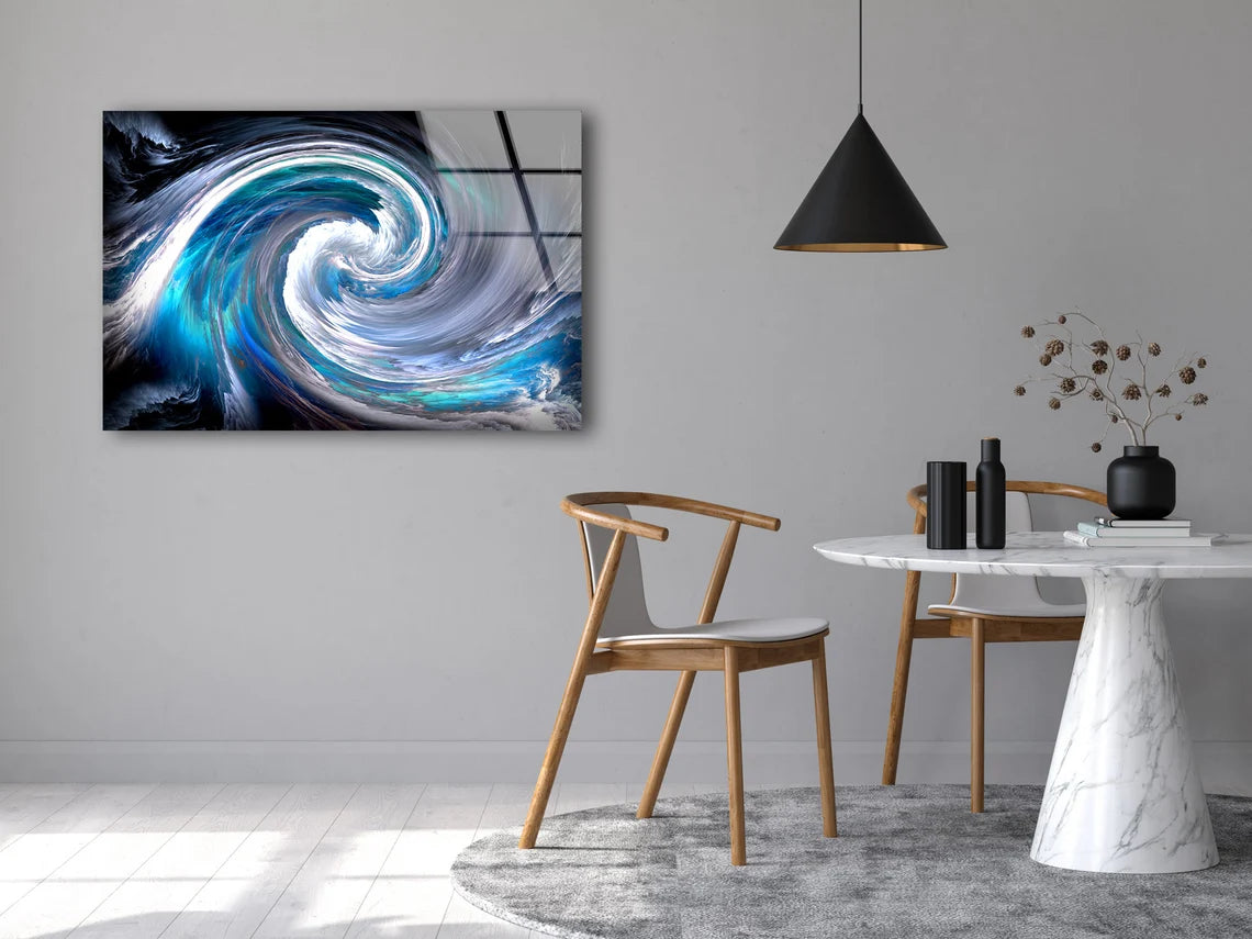 Blue White & Black Abstract Spiral Design Acrylic Glass Print Tempered Glass Wall Art 100% Made in Australia Ready to Hang