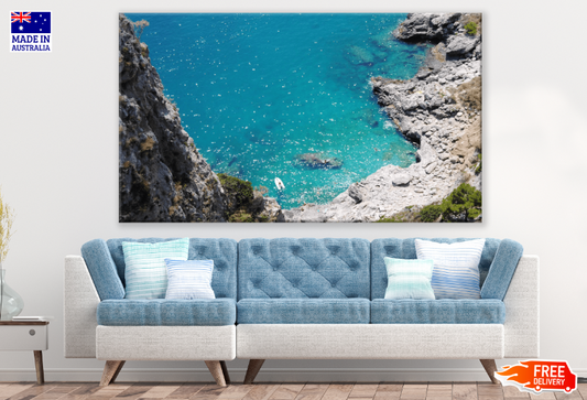 City & Boat Ride On Sea Aerial View Print 100% Australian Made