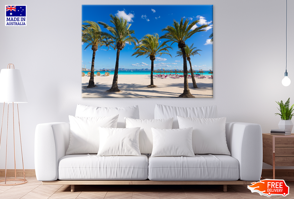 Palm Trees & Beach Huts Sea Sky View Photograph Print 100% Australian Made