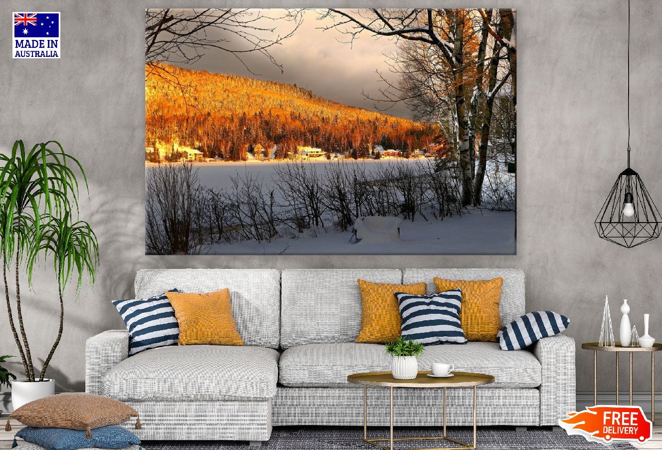 Autumn Forest & Snow Covered Field Sunset Photograph Print 100% Australian Made