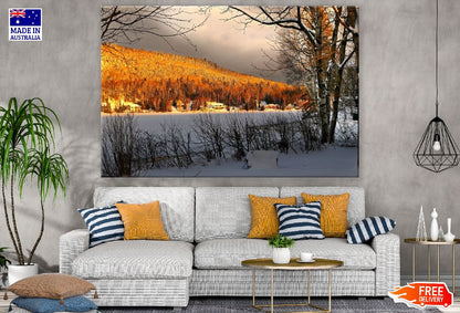 Autumn Forest & Snow Covered Field Sunset Photograph Print 100% Australian Made