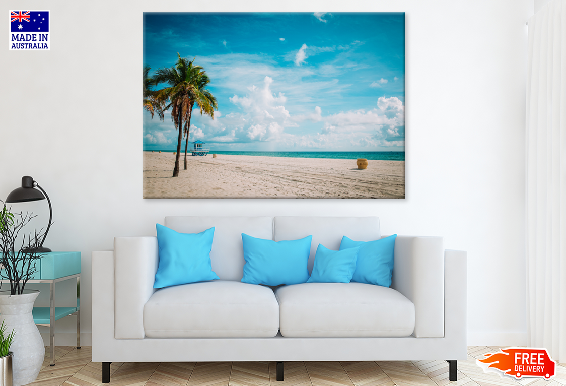 Palm Trees & Hut In Sea Sky View Photograph Print 100% Australian Made