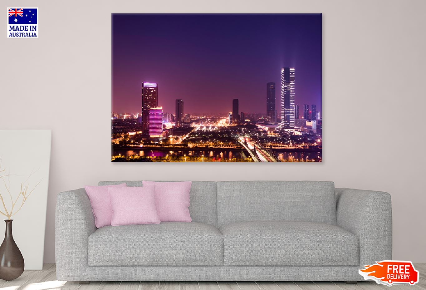 Illuminated City Night Photograph Print 100% Australian Made