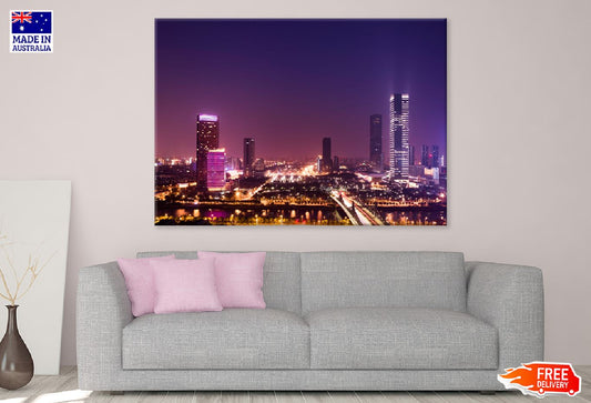 Illuminated City Night Photograph Print 100% Australian Made