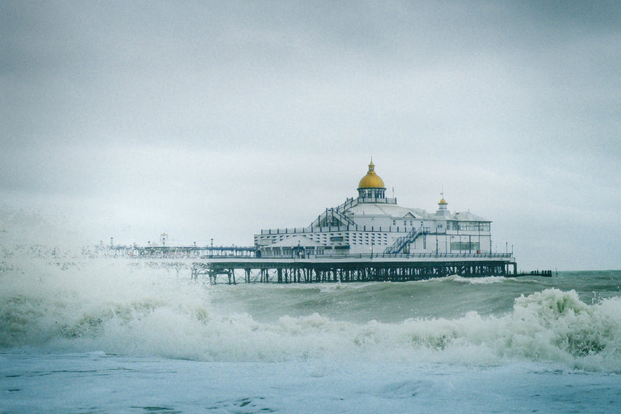 Eastbourne Pier with Sea Waves Photograph UK Print 100% Australian Made
