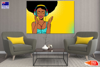 African Girl With Head Phones Illustration Print 100% Australian Made