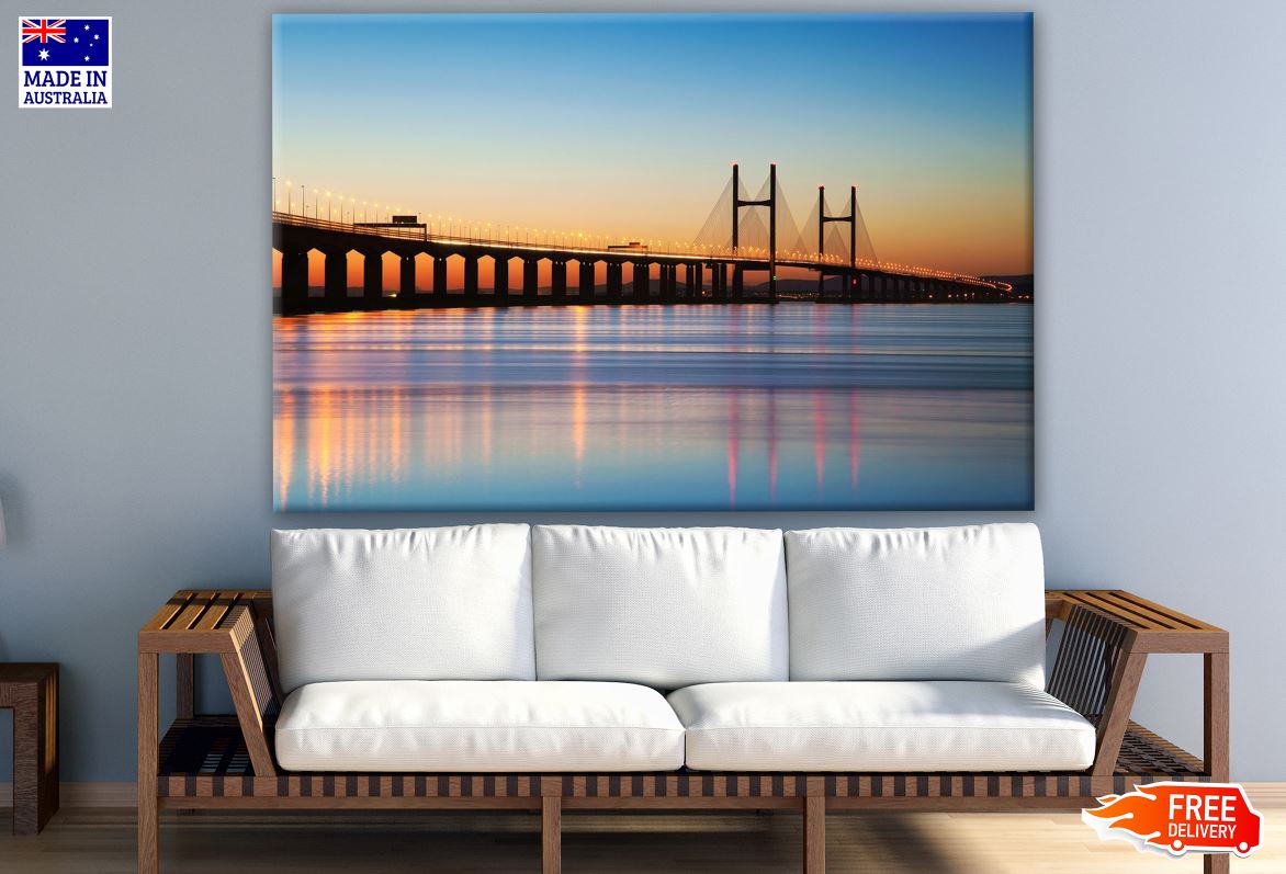 Long Bridge Over Beach at Sunset Photograph Print 100% Australian Made