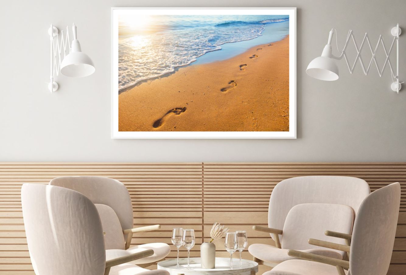 Foot Prints on Sea Shore Sunset Home Decor Premium Quality Poster Print Choose Your Sizes