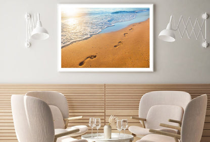 Foot Prints on Sea Shore Sunset Home Decor Premium Quality Poster Print Choose Your Sizes