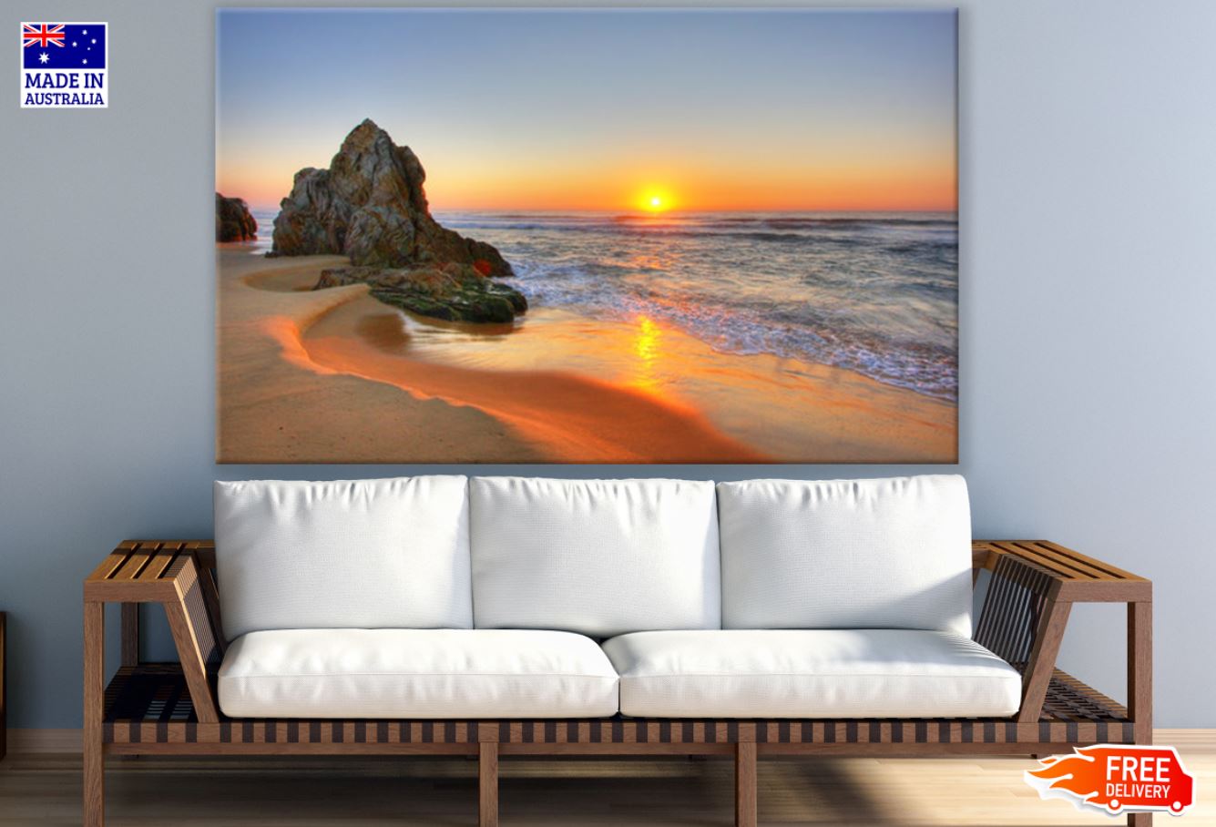 Rock on Sea Sunset Scenery View Print 100% Australian Made