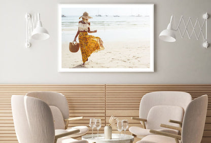 Girl Walking on Beach Photograph Home Decor Premium Quality Poster Print Choose Your Sizes