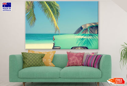 Blue Vintage Car near Sea Print 100% Australian Made