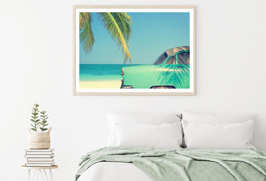 Blue Vintage Car near Sea Home Decor Premium Quality Poster Print Choose Your Sizes