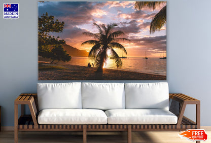 Palm Trees Near Sea Sunset Scenic Print 100% Australian Made