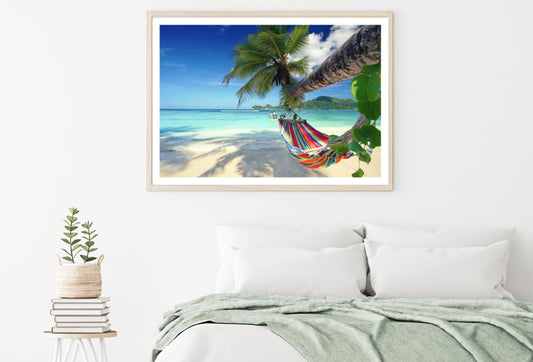 Hammock on Palm Tree at Sea View Home Decor Premium Quality Poster Print Choose Your Sizes