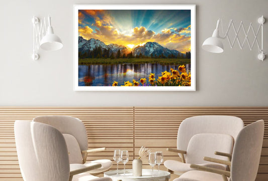 Flowers & Mountain Sunset Scenery Home Decor Premium Quality Poster Print Choose Your Sizes