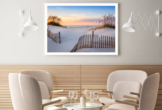 Wooden Fence on Sea Shore Sunset Home Decor Premium Quality Poster Print Choose Your Sizes