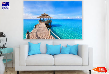 Wooden Pier & Hut Over Sea View Print 100% Australian Made