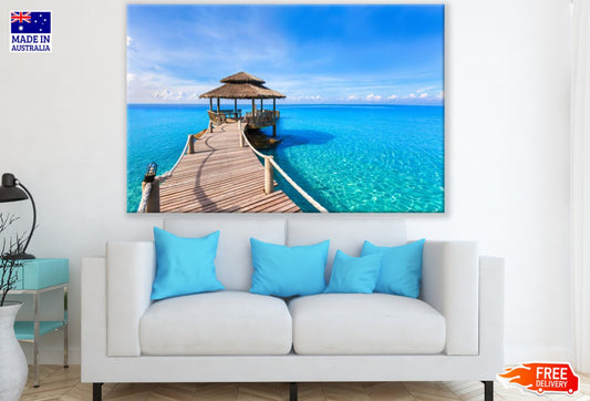 Wooden Pier & Hut Over Sea View Print 100% Australian Made
